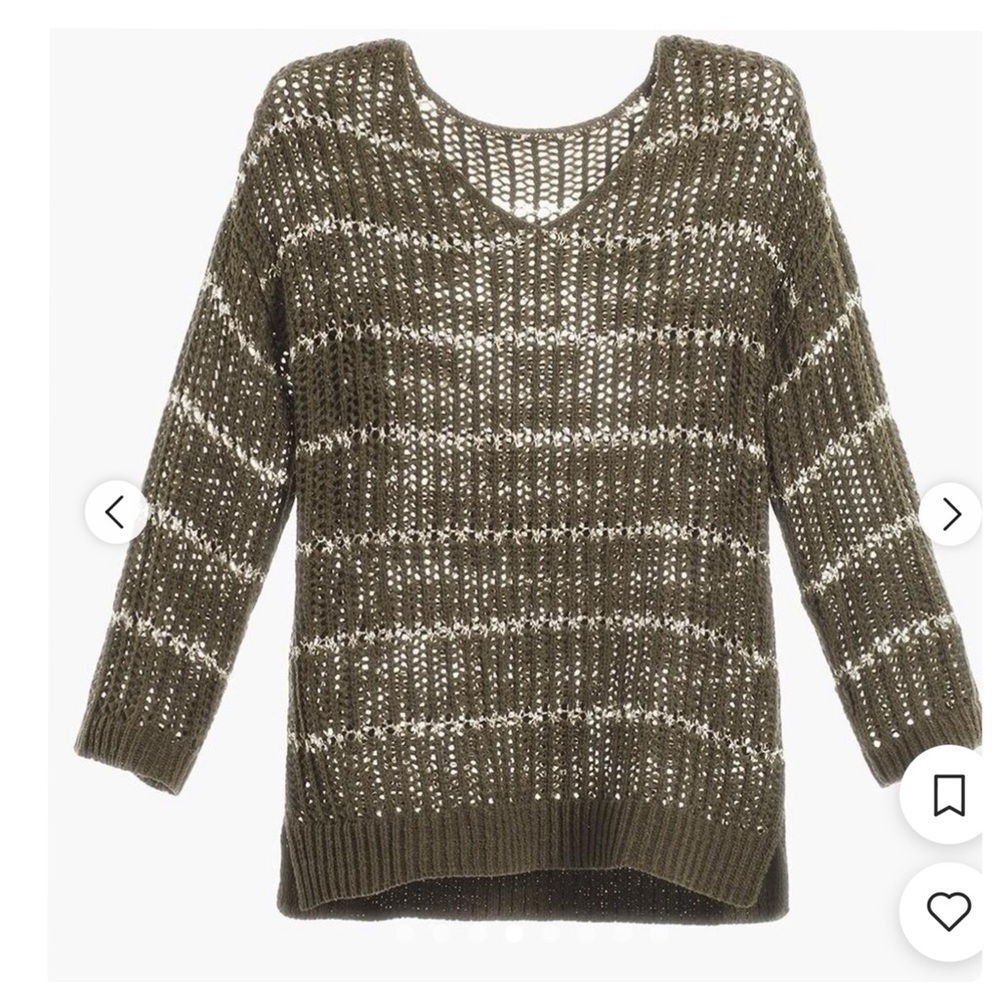 Chicos Olive Green Silver Open Knit Sweater 2 - Picture 6 of 9